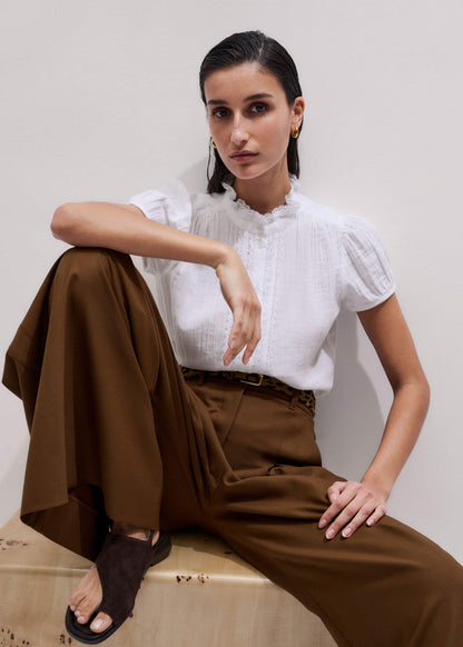 White Straight Cheesecloth Cap-Sleeve Blouse | ME+EM Clothing