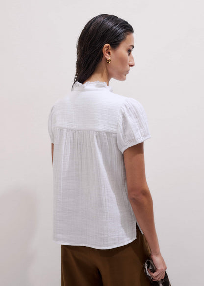 White Straight Cheesecloth Cap-Sleeve Blouse | ME+EM Clothing