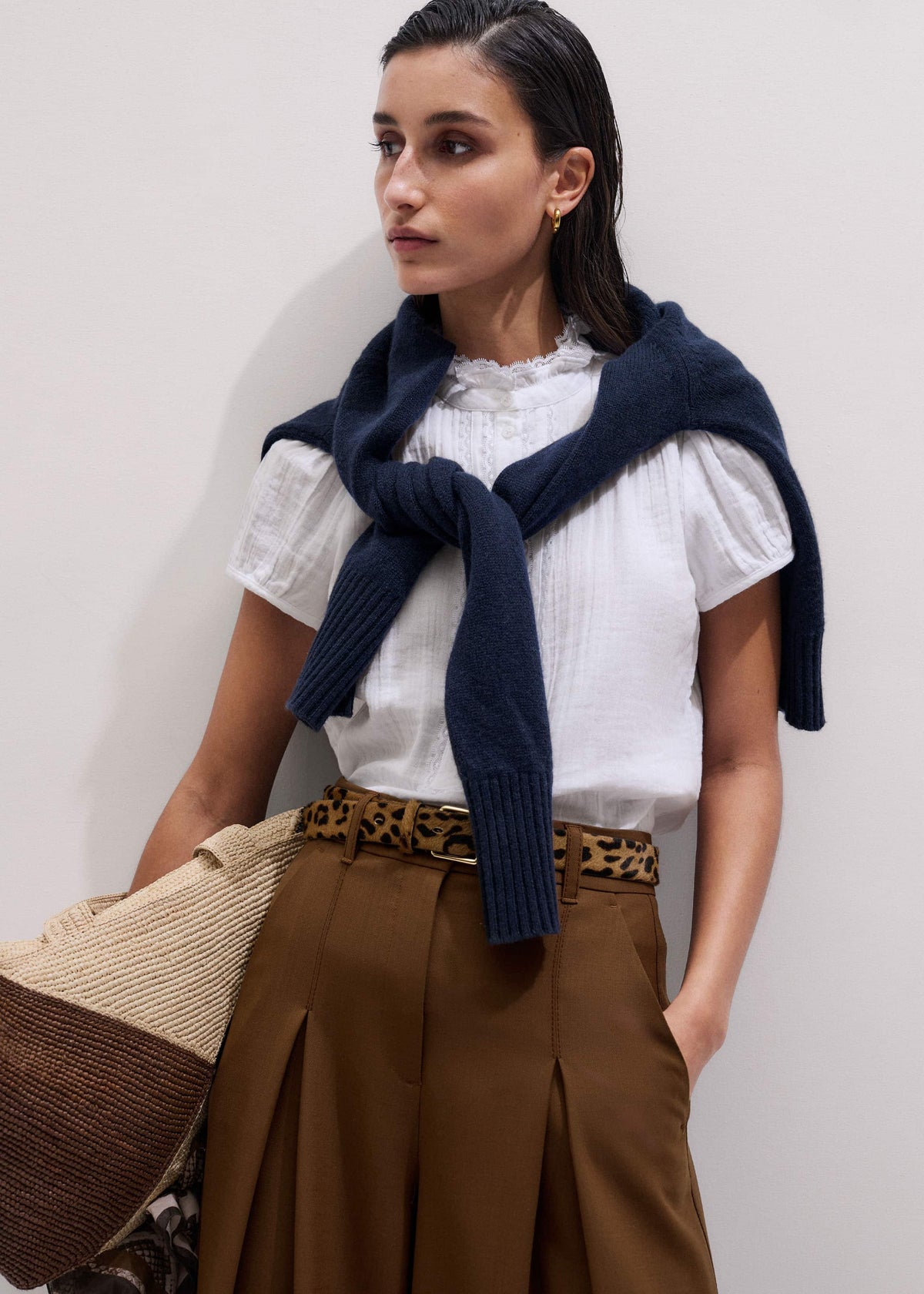 White Straight Cheesecloth Cap-Sleeve Blouse | ME+EM Clothing