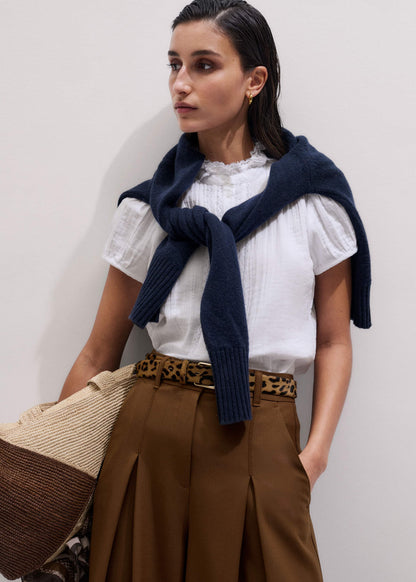 White Straight Cheesecloth Cap-Sleeve Blouse | ME+EM Clothing