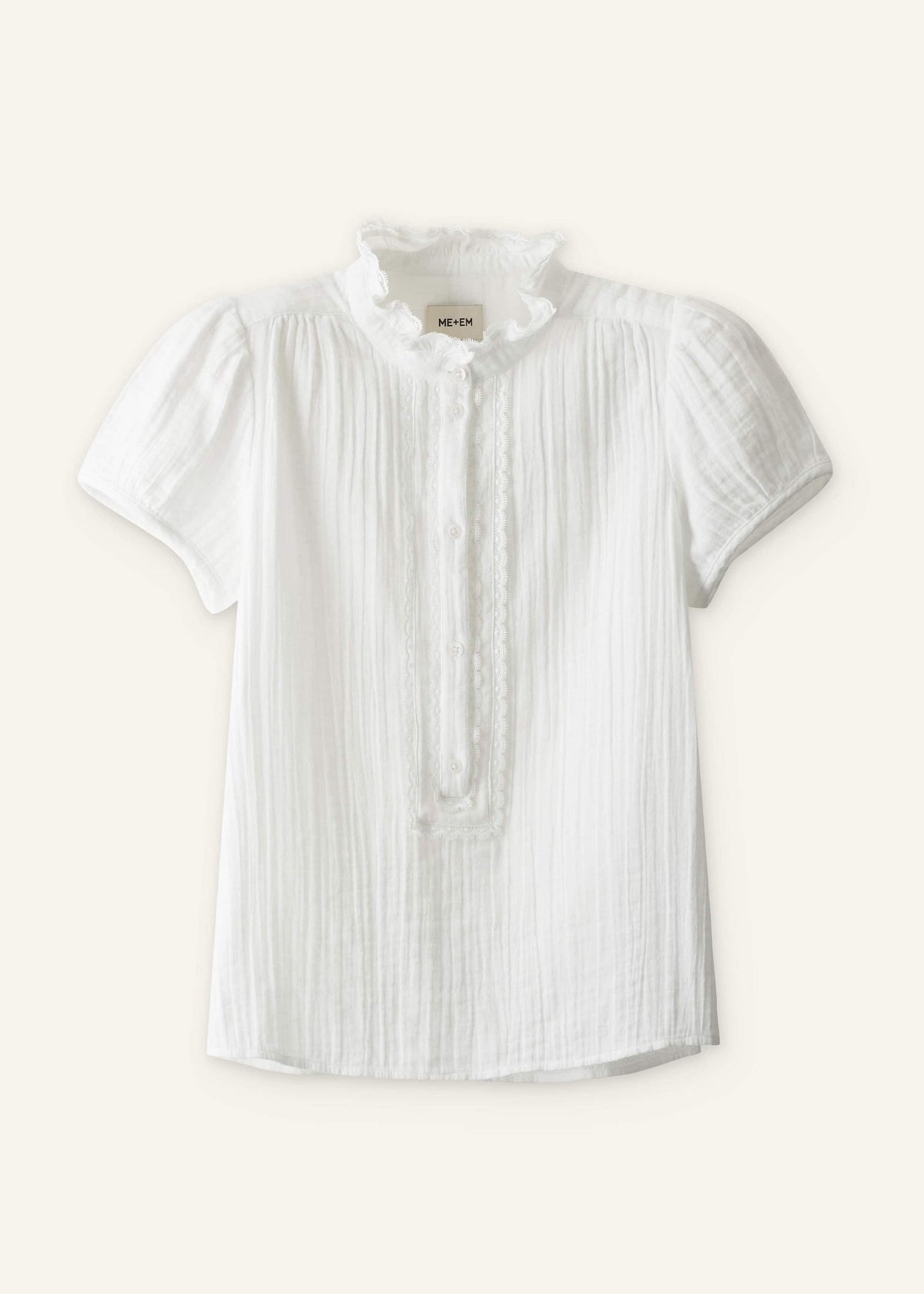 White Straight Cheesecloth Cap-Sleeve Blouse | ME+EM Clothing