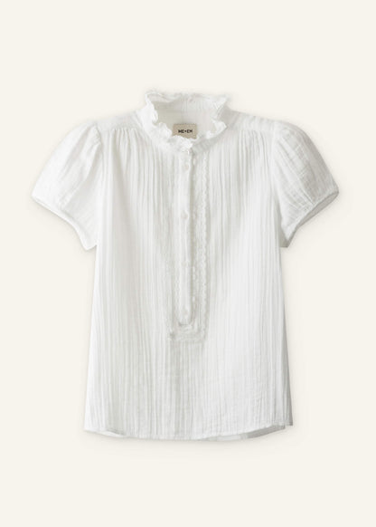 White Straight Cheesecloth Cap-Sleeve Blouse | ME+EM Clothing