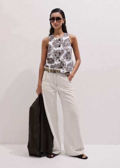 White Cheesecloth Full Bloom Print Short Straight Top | ME+EM Clothing