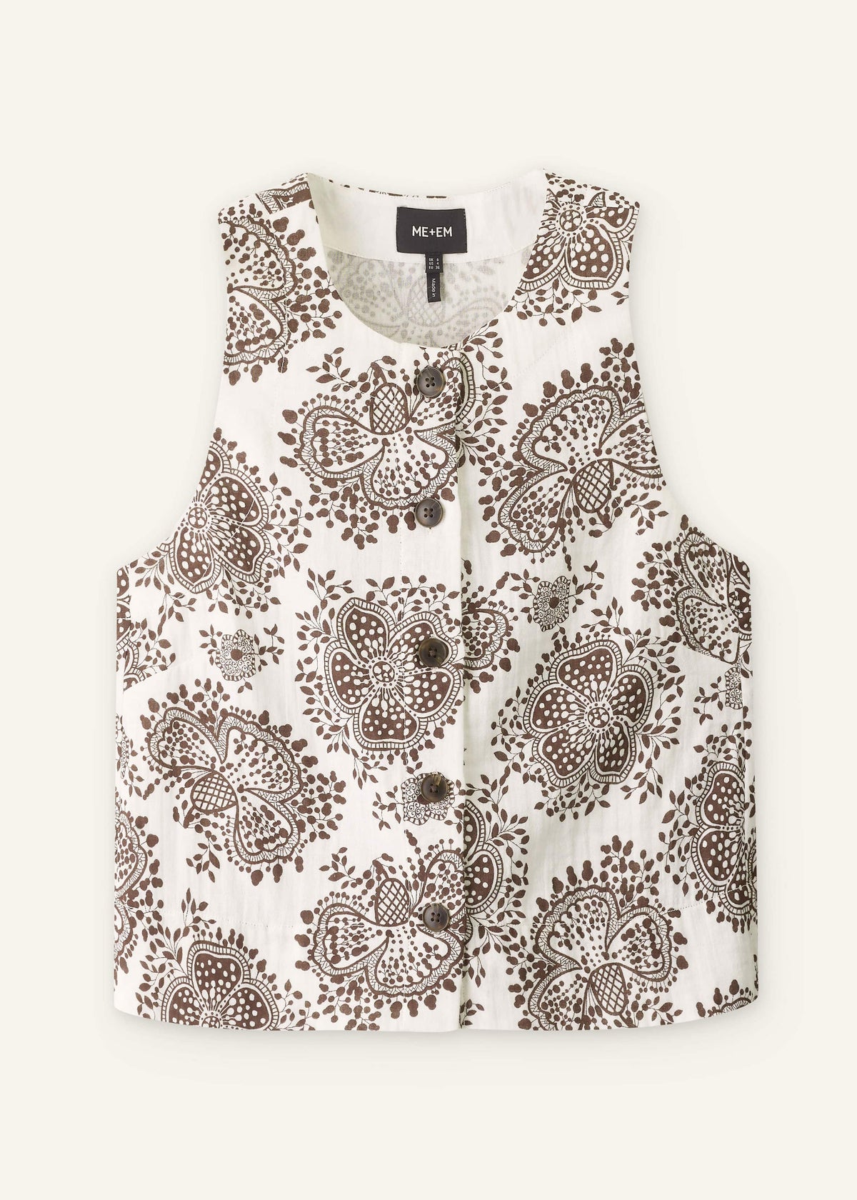White Cheesecloth Full Bloom Print Short Straight Top | ME+EM Clothing