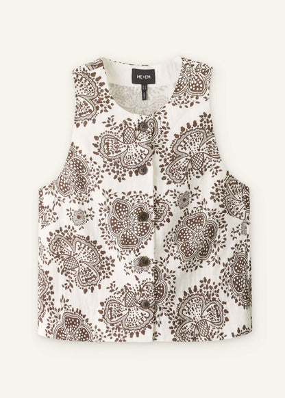 White Cheesecloth Full Bloom Print Short Straight Top | ME+EM Clothing