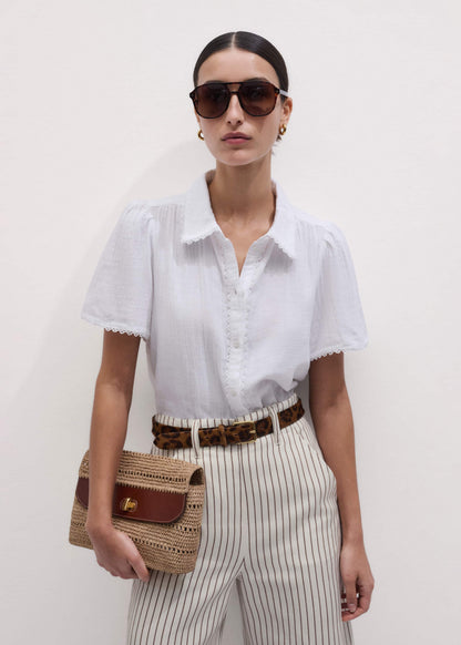 White Cheesecloth Trim Detail Blouse | ME+EM Clothing