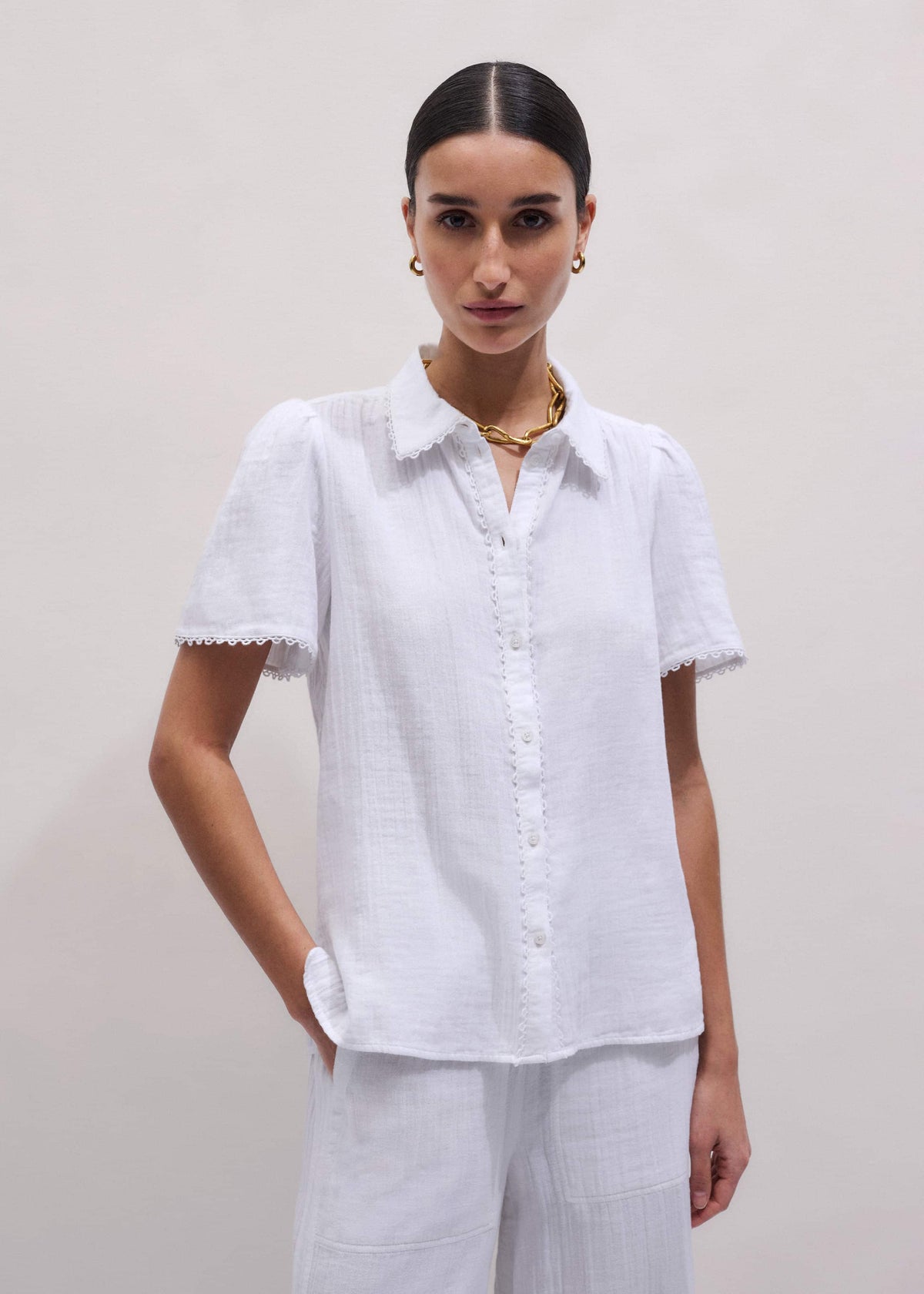 White Cheesecloth Trim Detail Blouse | ME+EM Clothing