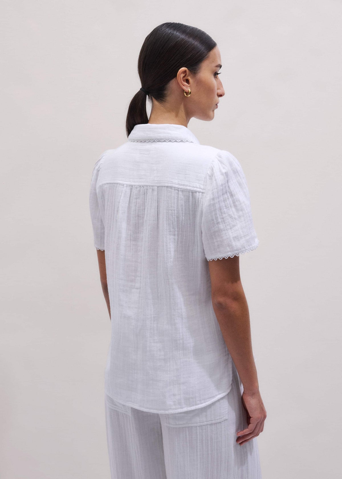 White Cheesecloth Trim Detail Blouse | ME+EM Clothing