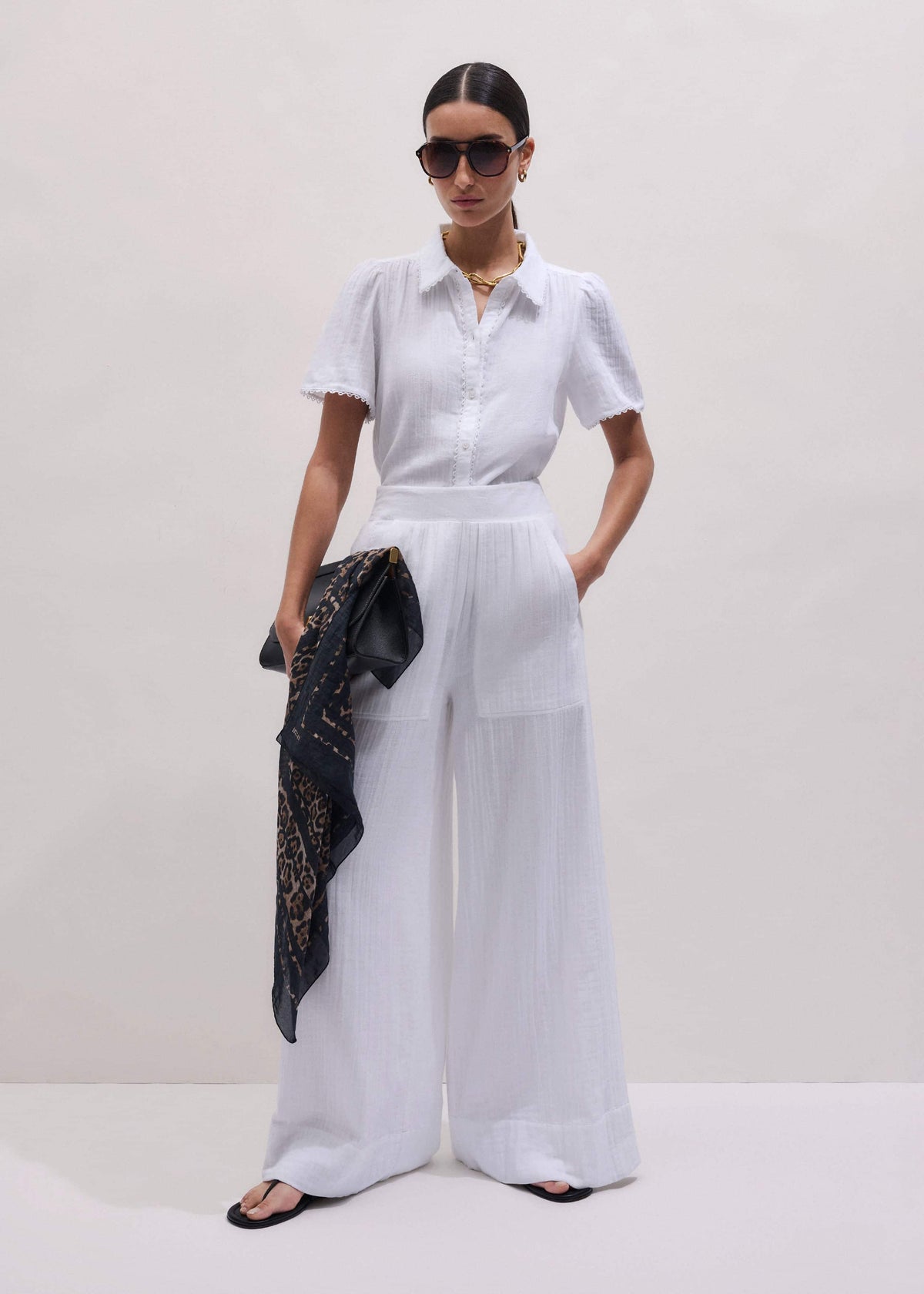 White Cheesecloth Trim Detail Blouse | ME+EM Clothing