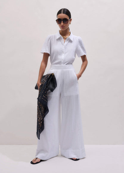 White Cheesecloth Trim Detail Blouse | ME+EM Clothing