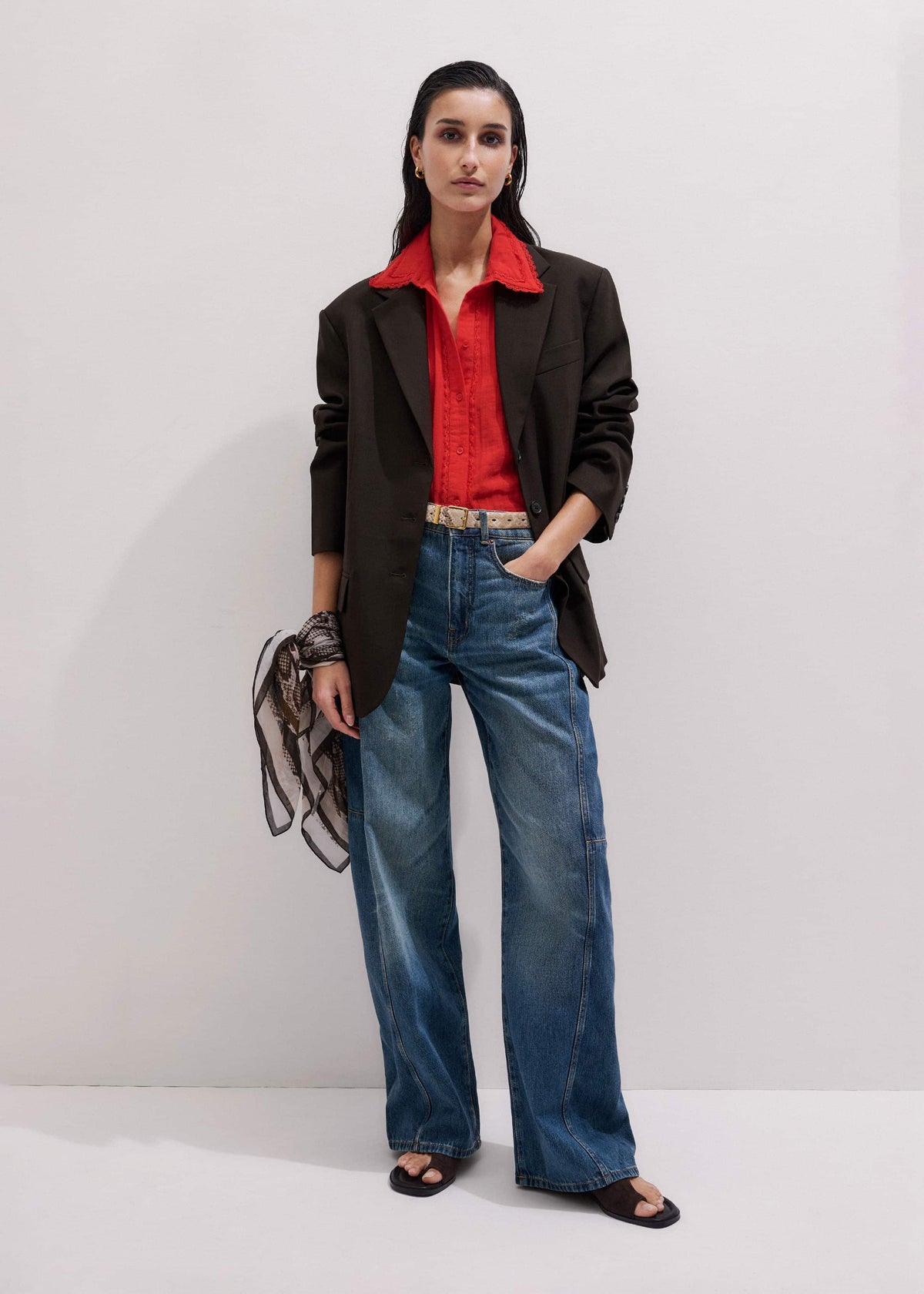 Red Cheesecloth Cap-Sleeve Blouse | ME+EM Clothing