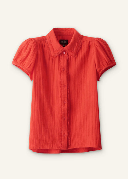 Red Cheesecloth Cap-Sleeve Blouse | ME+EM Clothing