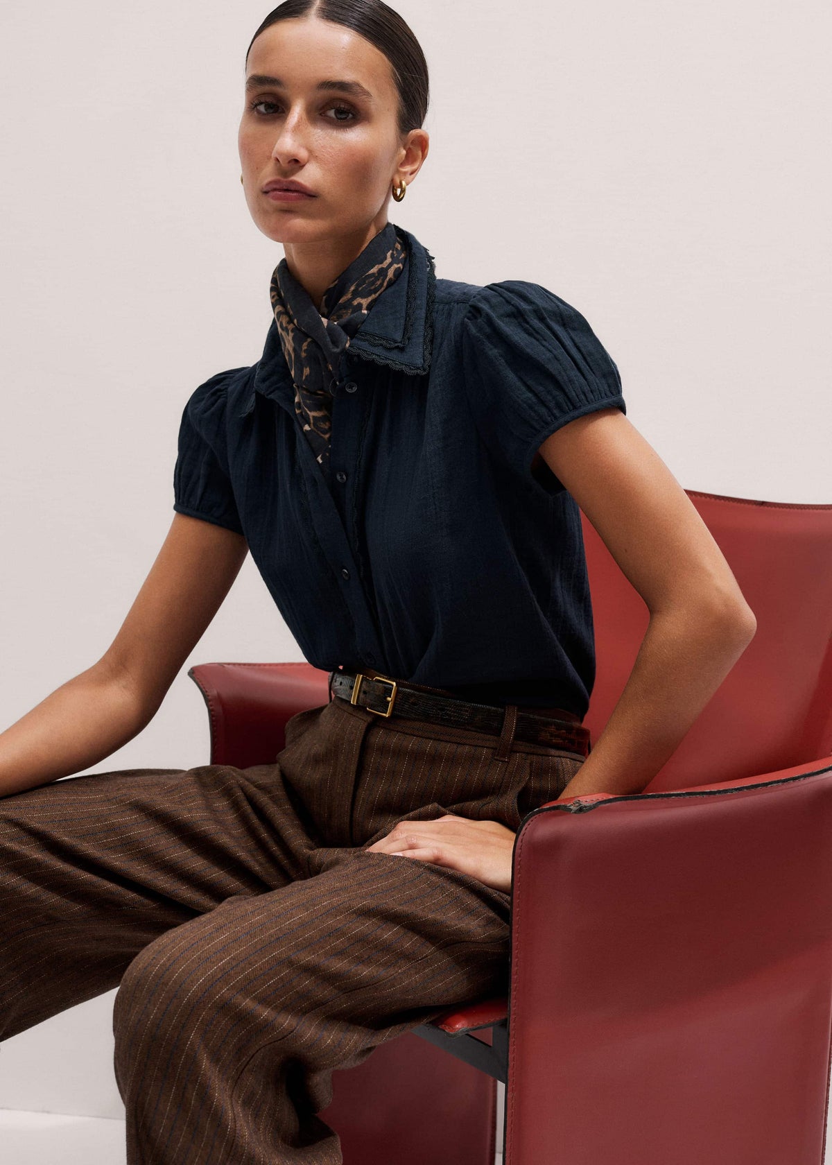 Navy Cheesecloth Cap-Sleeve Blouse | ME+EM Clothing