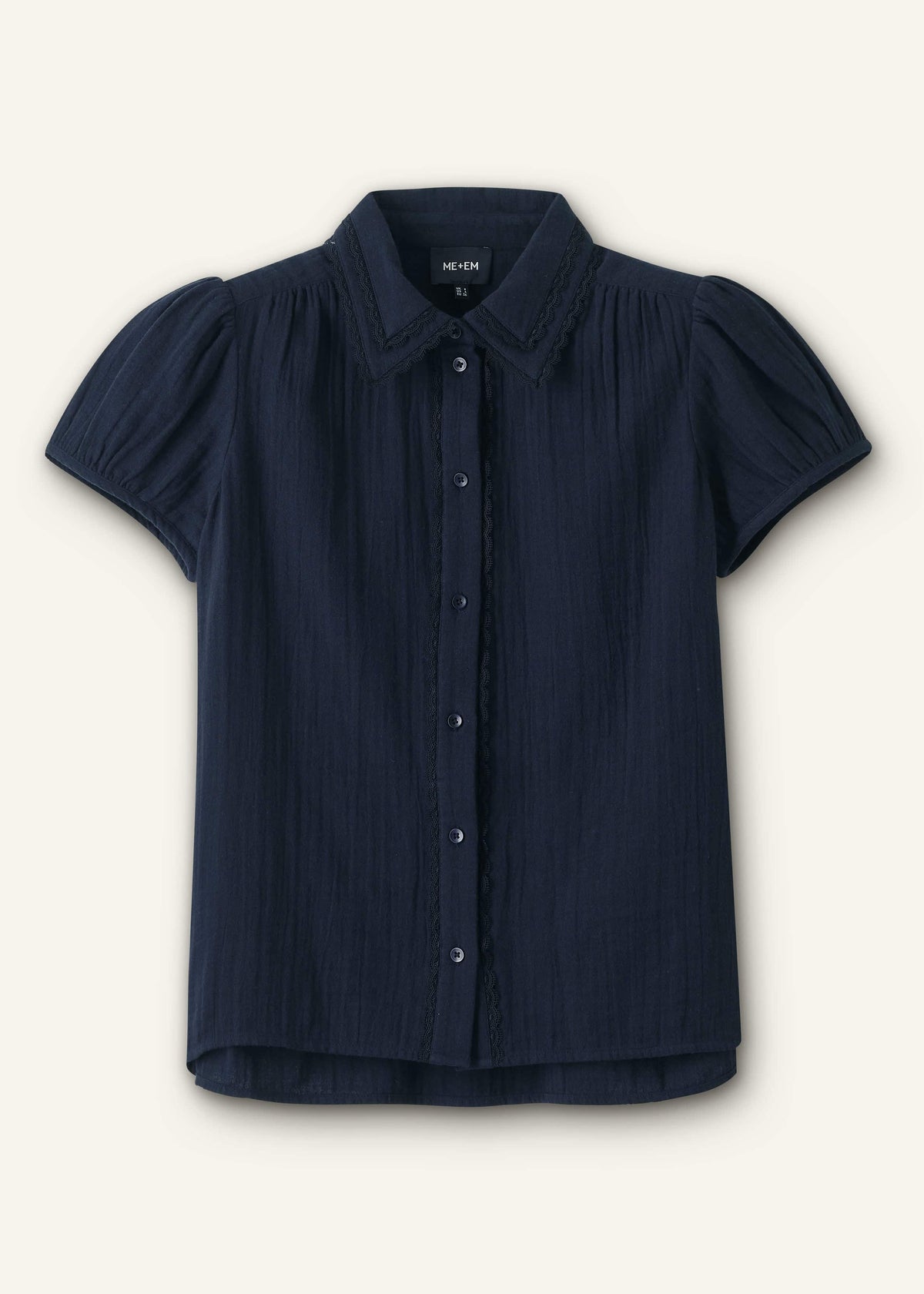 Navy Cheesecloth Cap-Sleeve Blouse | ME+EM Clothing