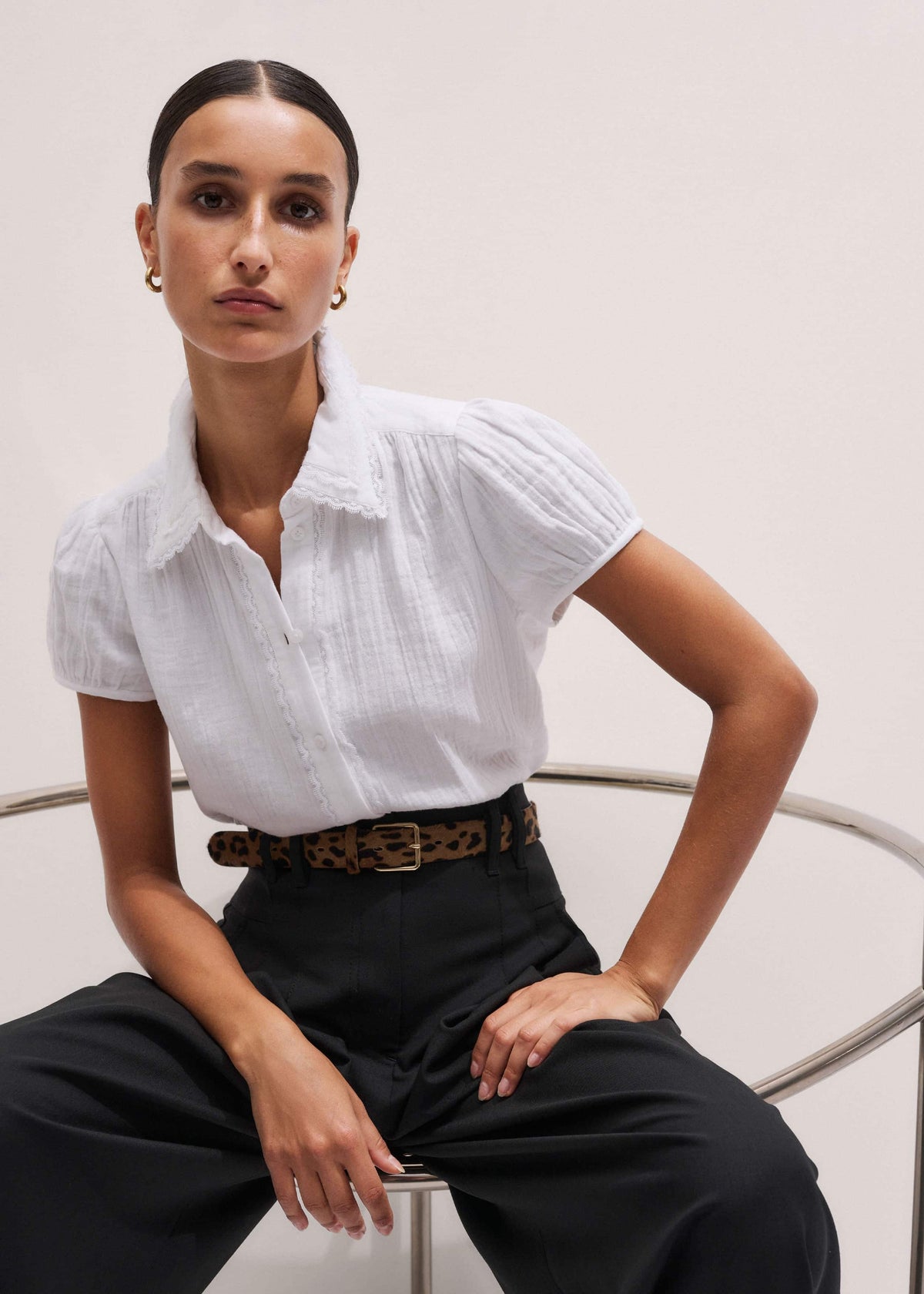 White Cheesecloth Cap-Sleeve Blouse | ME+EM Clothing