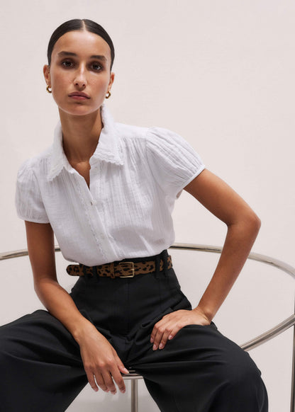 White Cheesecloth Cap-Sleeve Blouse | ME+EM Clothing