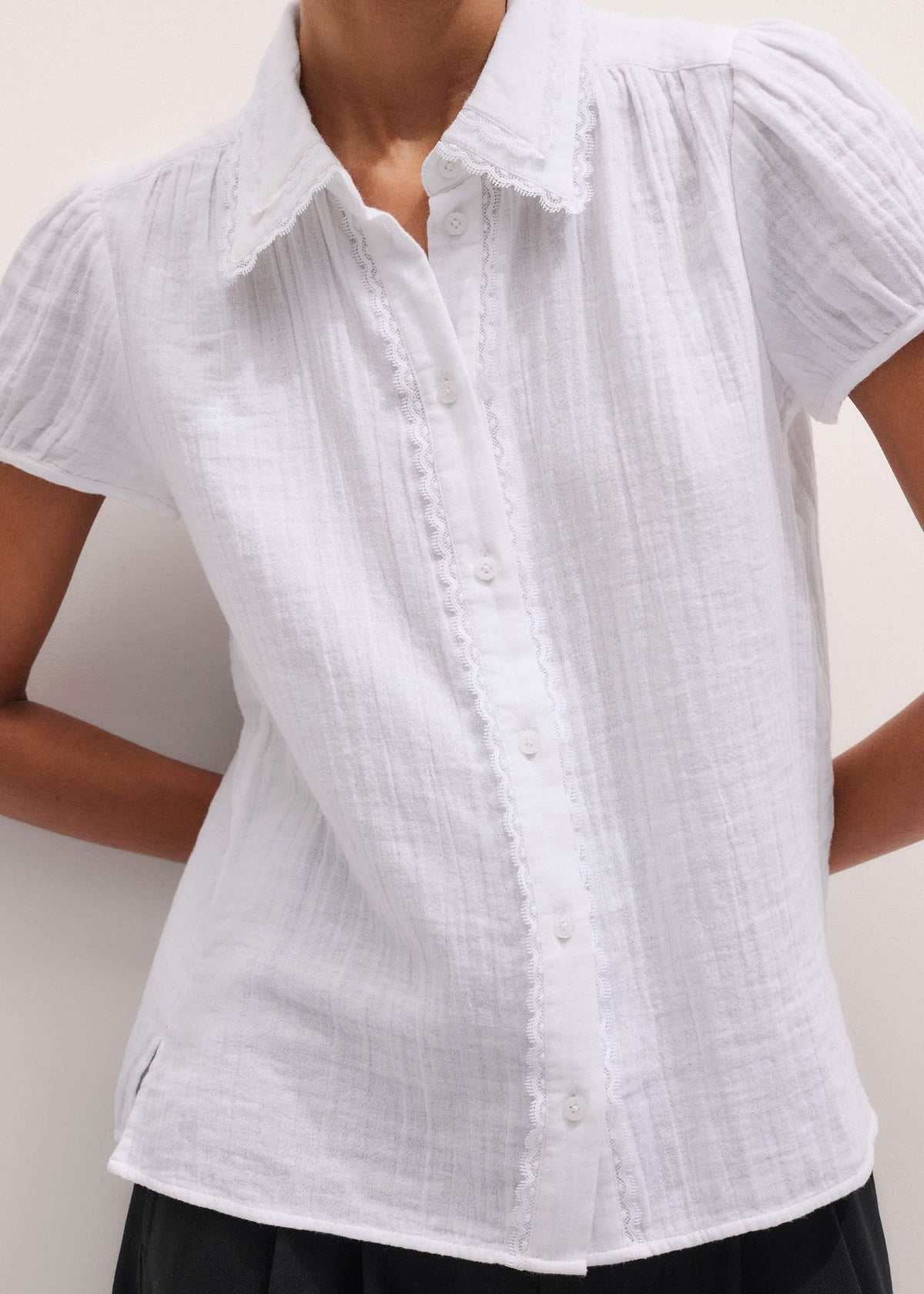 White Cheesecloth Cap-Sleeve Blouse | ME+EM Clothing
