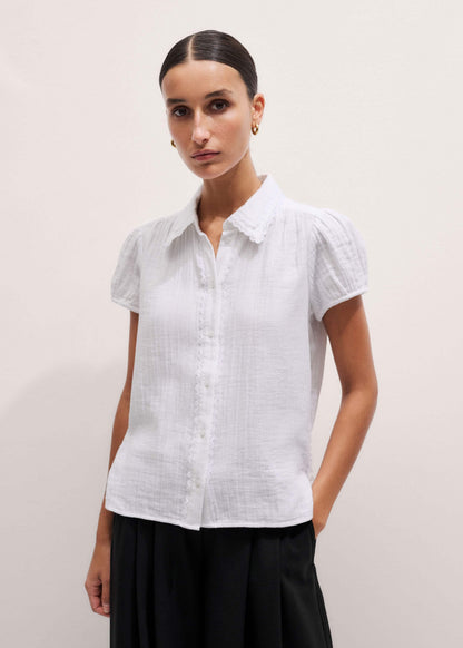 White Cheesecloth Cap-Sleeve Blouse | ME+EM Clothing