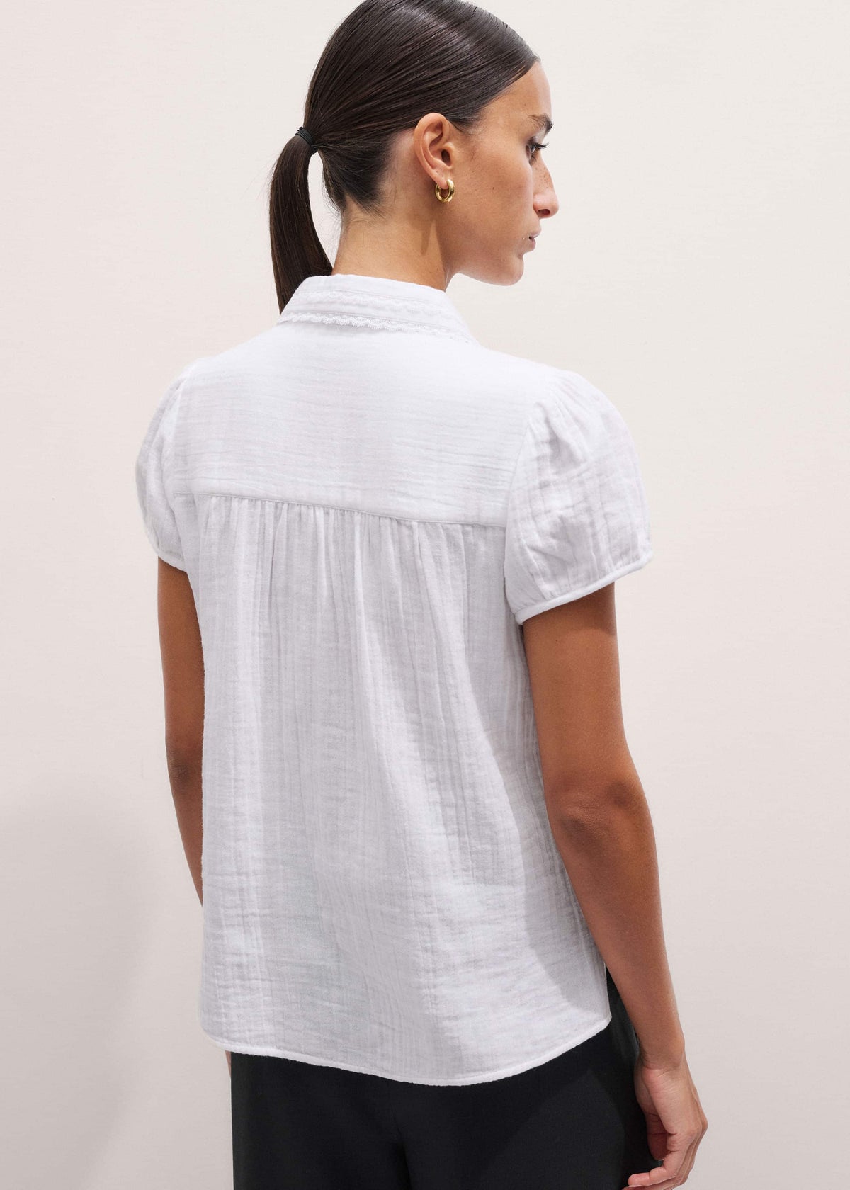 White Cheesecloth Cap-Sleeve Blouse | ME+EM Clothing