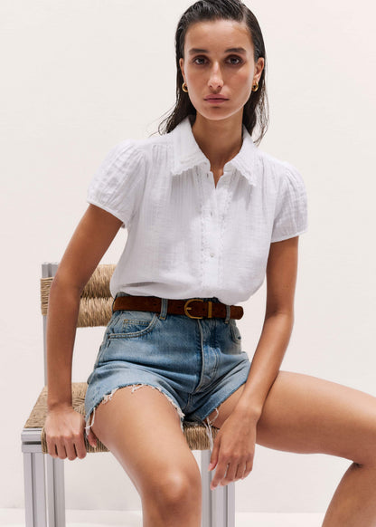 White Cheesecloth Cap-Sleeve Blouse | ME+EM Clothing