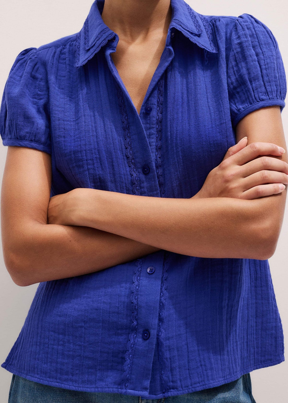 White Cheesecloth Cap-Sleeve Blouse | ME+EM Clothing