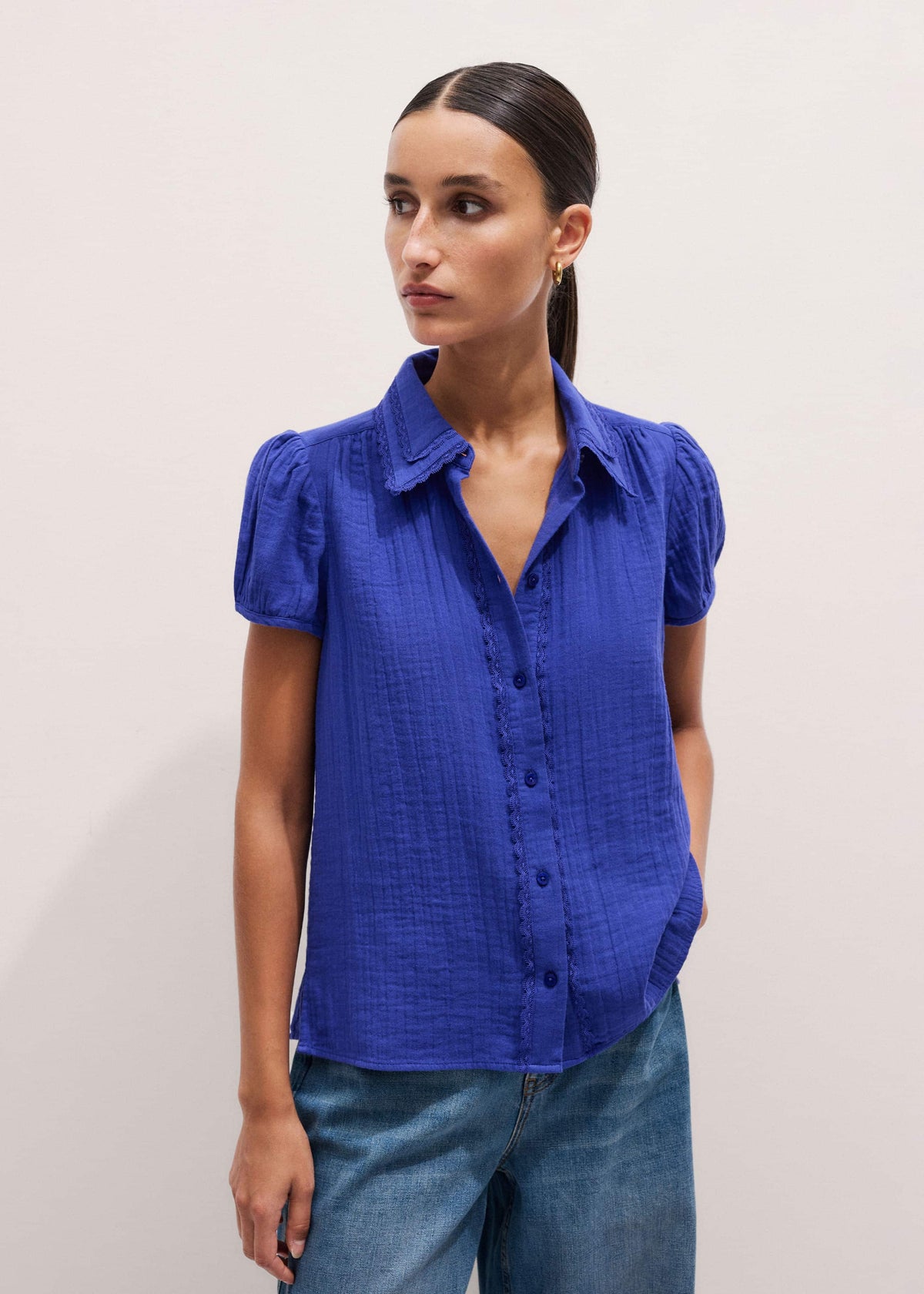 White Cheesecloth Cap-Sleeve Blouse | ME+EM Clothing