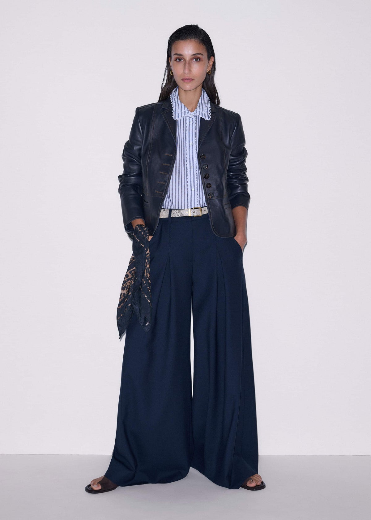 Navy Cheesecloth Stripe Cap-Sleeve Blouse | ME+EM Clothing