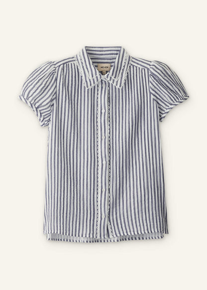 Navy Cheesecloth Stripe Cap-Sleeve Blouse | ME+EM Clothing