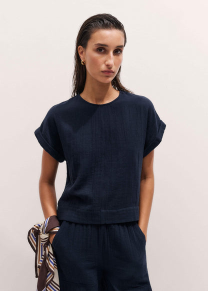 Navy Cheesecloth T-Shirt | ME+EM Clothing