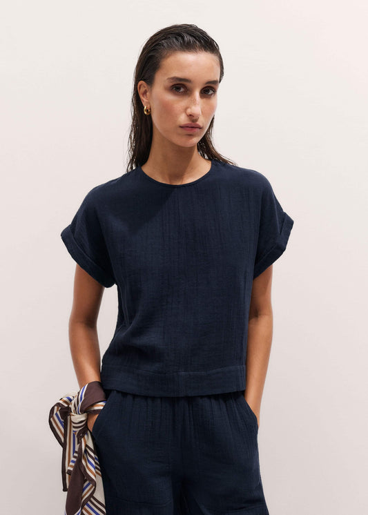 Navy Cheesecloth T-Shirt | ME+EM Clothing