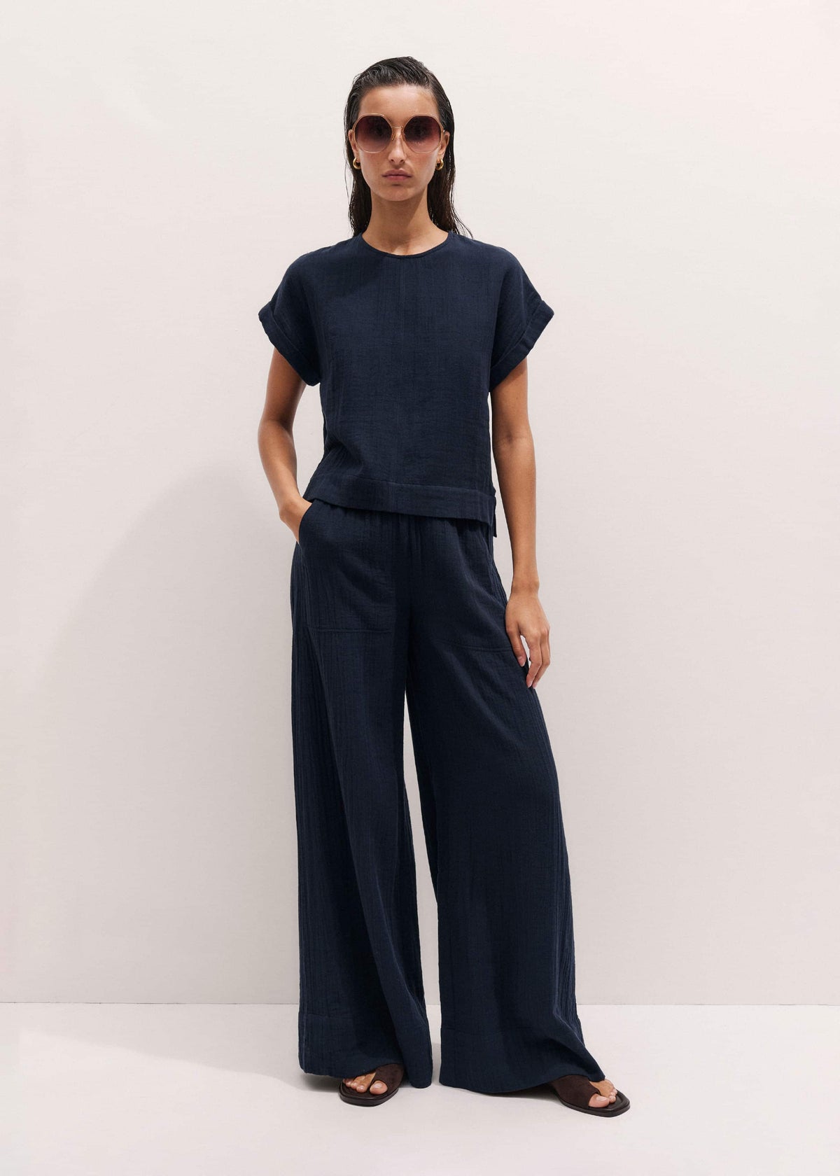 Navy Cheesecloth T-Shirt | ME+EM Clothing