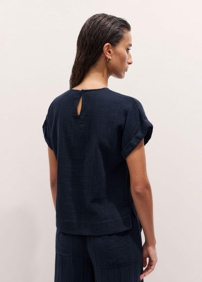 Navy Cheesecloth T-Shirt | ME+EM Clothing