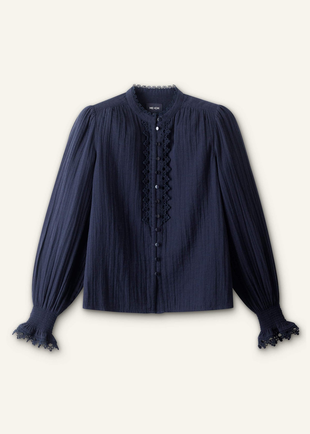 Navy Cheesecloth Intricate Detail Blouse | ME+EM Clothing