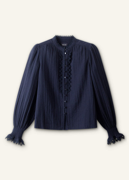 Navy Cheesecloth Intricate Detail Blouse | ME+EM Clothing