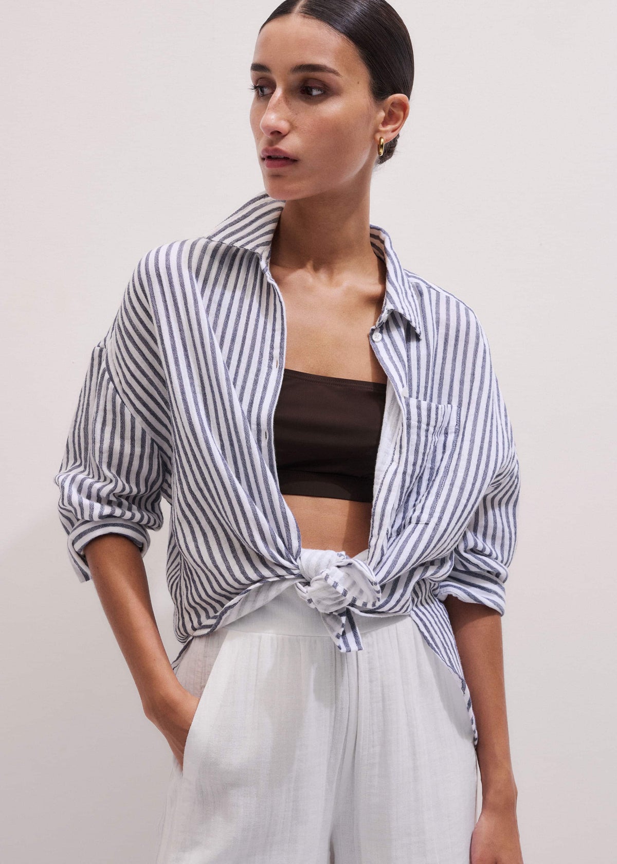 Navy Cheesecloth Relaxed Stripe Shirt | ME+EM Clothing