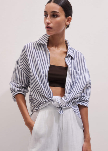 Navy Cheesecloth Relaxed Stripe Shirt | ME+EM Clothing