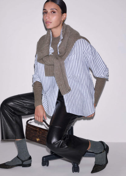 Navy Cheesecloth Relaxed Stripe Shirt | ME+EM Clothing