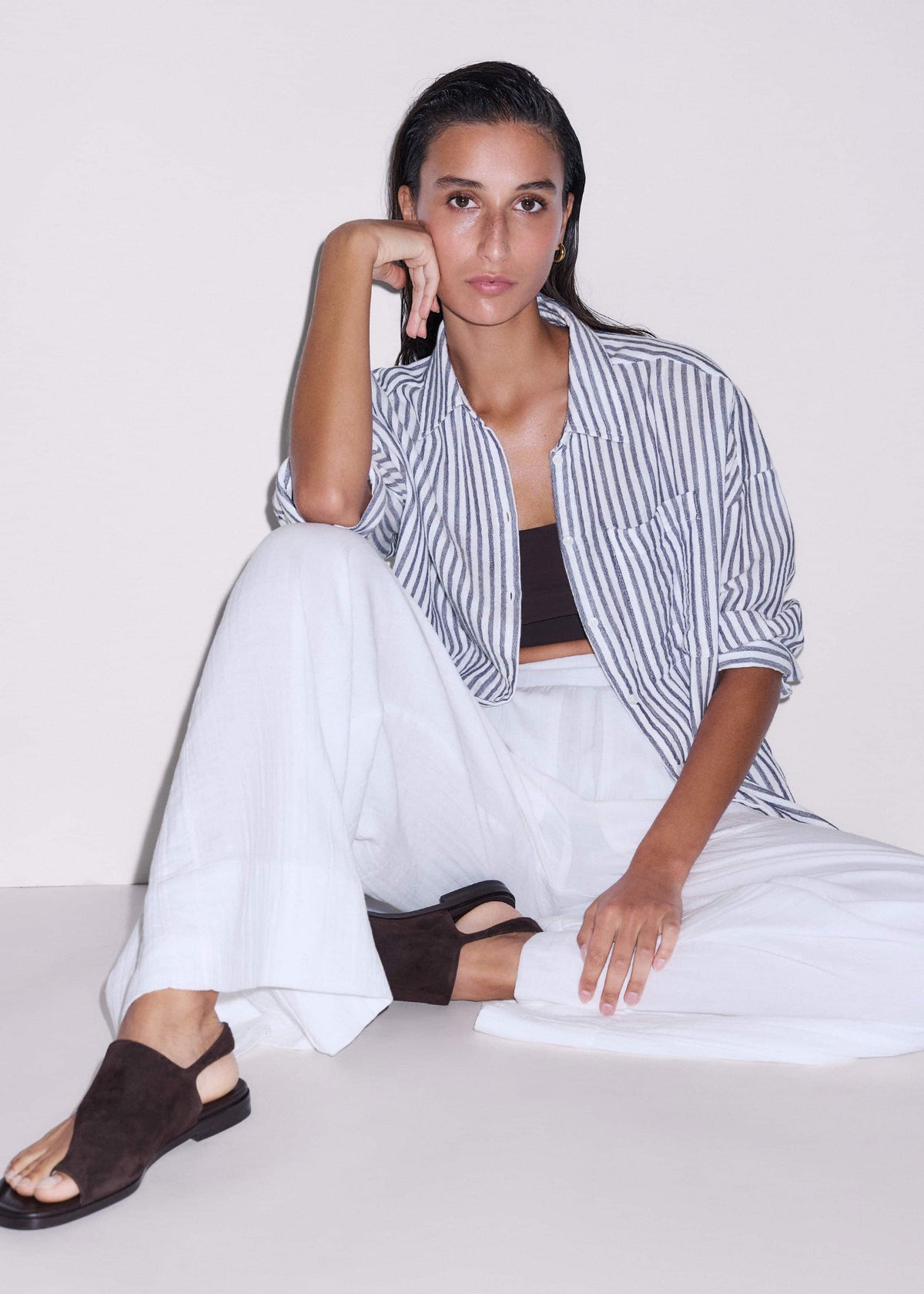 Navy Cheesecloth Relaxed Stripe Shirt | ME+EM Clothing