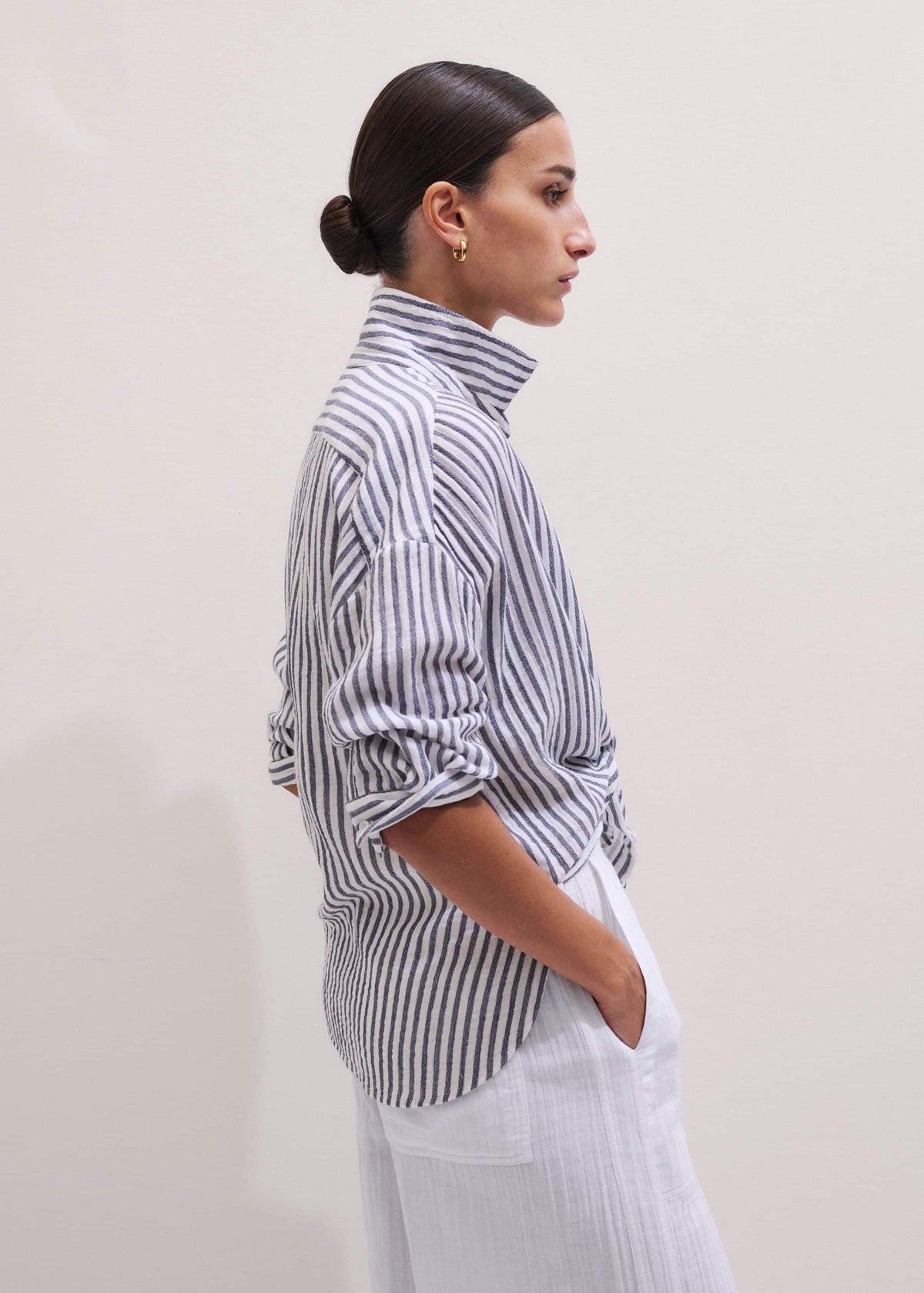 Navy Cheesecloth Relaxed Stripe Shirt | ME+EM Clothing