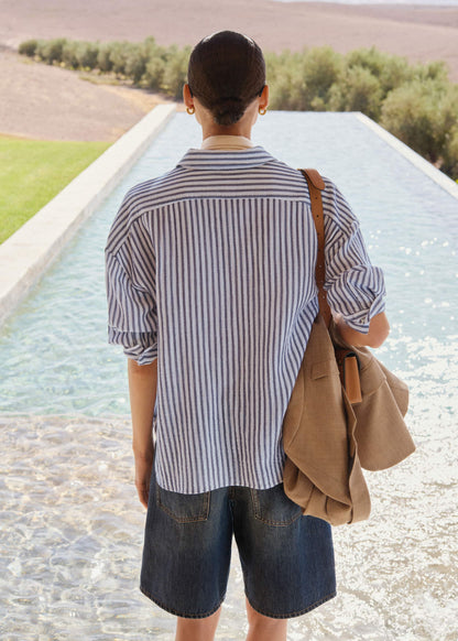 Navy Cheesecloth Relaxed Stripe Shirt | ME+EM Clothing