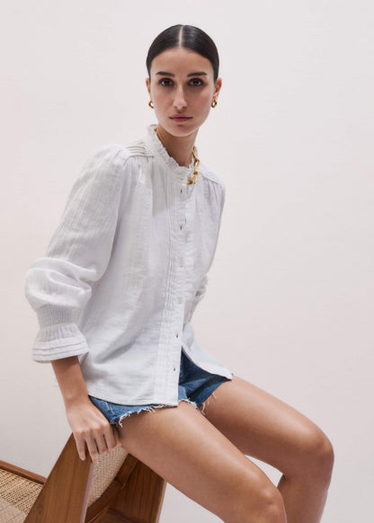 White Cheesecloth Pleat Detail Blouse | ME+EM Clothing