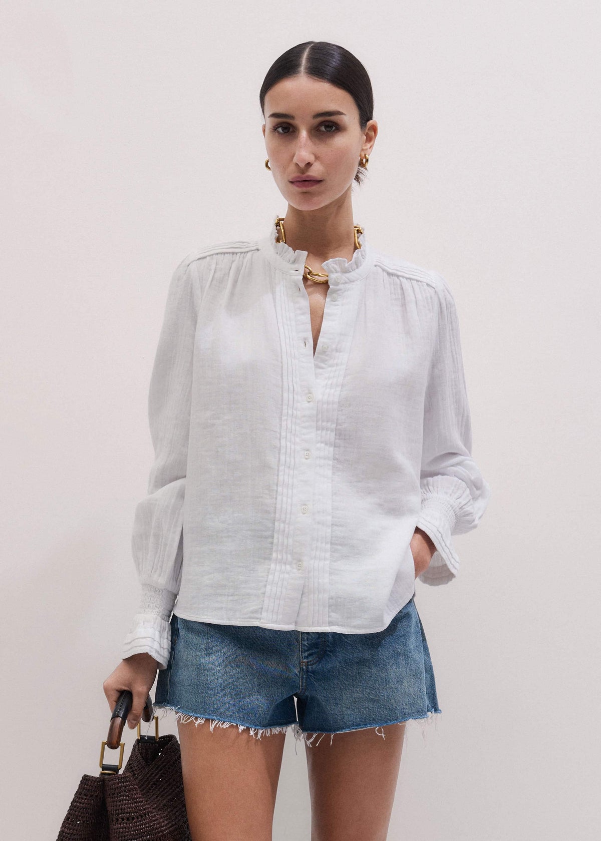 White Cheesecloth Pleat Detail Blouse | ME+EM Clothing