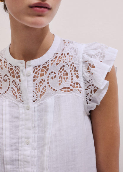White Cheesecloth Embroidered Swing Top | ME+EM Clothing