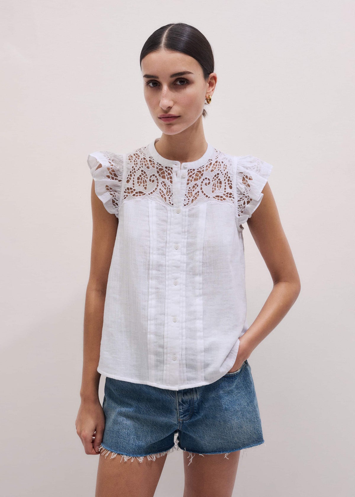 White Cheesecloth Embroidered Swing Top | ME+EM Clothing