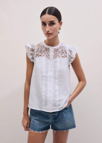 White Cheesecloth Embroidered Swing Top | ME+EM Clothing