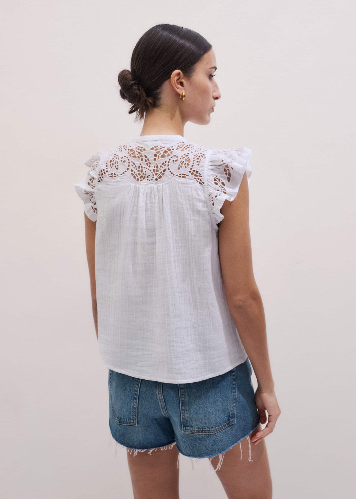 White Cheesecloth Embroidered Swing Top | ME+EM Clothing