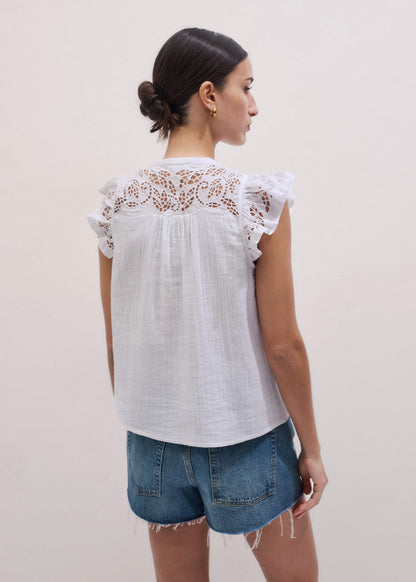 White Cheesecloth Embroidered Swing Top | ME+EM Clothing