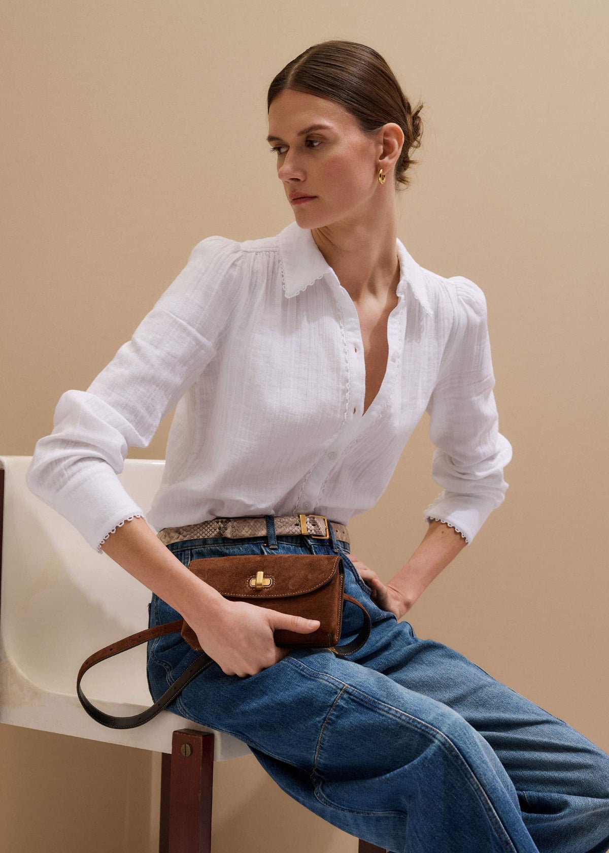 White Cheesecloth Trim Detail Shirt | ME+EM Clothing