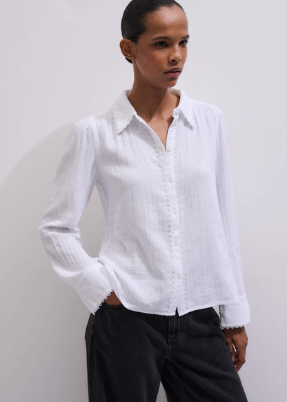 White Cheesecloth Trim Detail Shirt | ME+EM Clothing