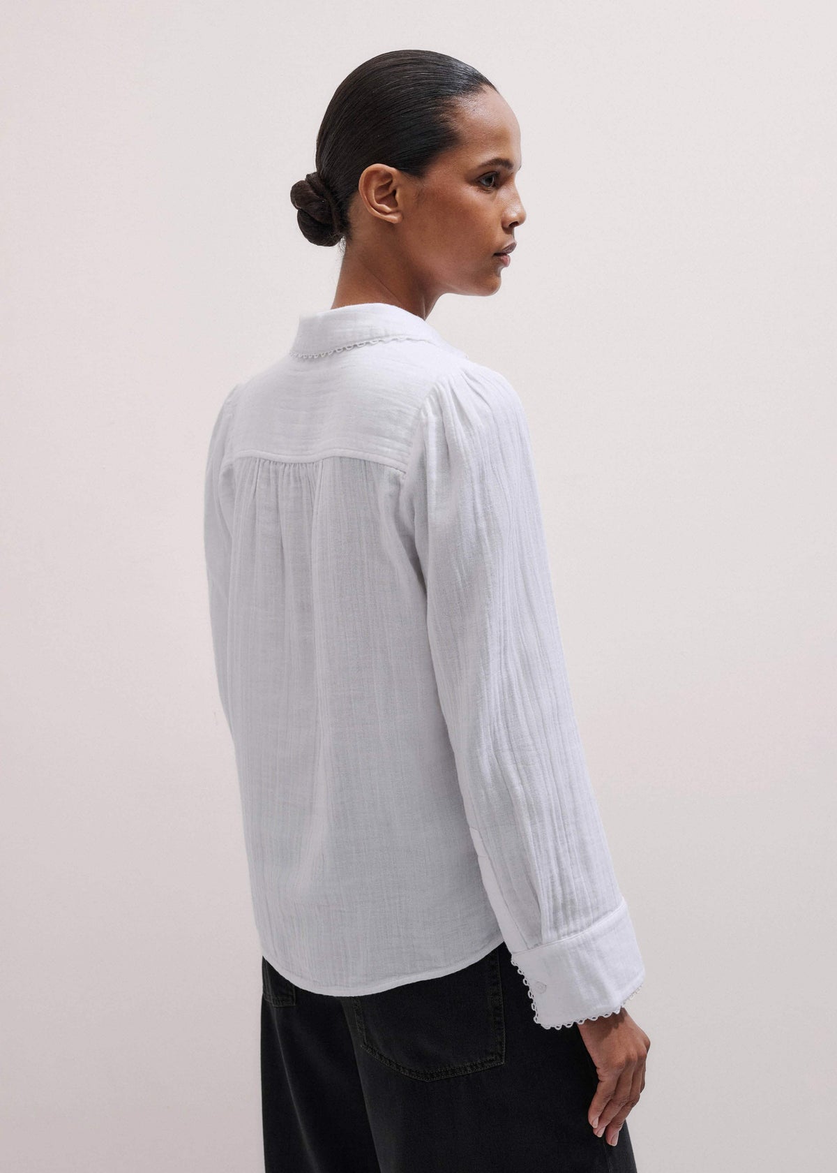 White Cheesecloth Trim Detail Shirt | ME+EM Clothing